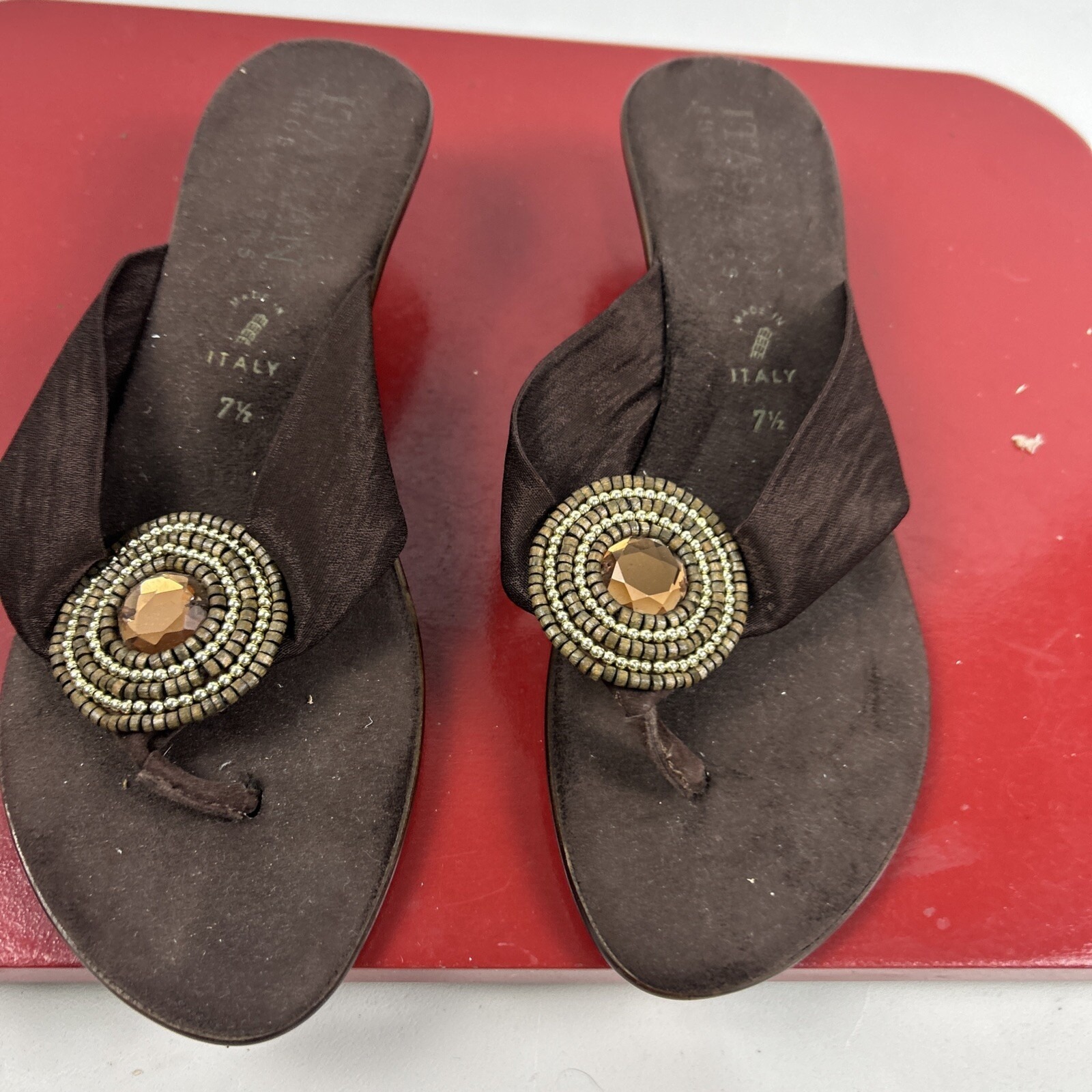 Italian Shoemakers Women's Shoes Stretch Wedge Thong Sandals Brown Size 7.5